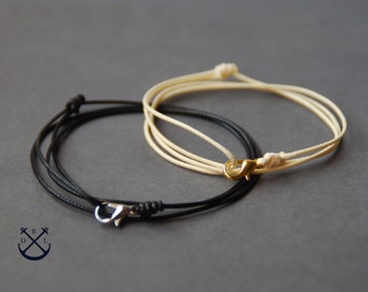 Couple CLASP Bracelets Minimalist Bracelets - Set of 2 Waxed Cord Bracelets - His Her Cotton Bracelet Matching Bracelets Mens Womens