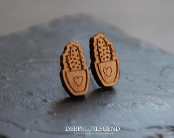 Lindos aretes de cactus en madera, aretes de cactus, lindos aretes de planta, joyas de cactus, regalo para mejor amiga, joyas de madera real