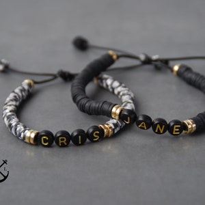 PERSONALISED His & Hers NAME Bracelets Set of 2 Heishi Bracelets Mens Womens Bracelets Couples Gift Couples Bracelet Couples Jewelry