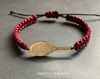 Braccialetto personalizzato con racchetta da tennis color oro, gioielli sportivi fatti a mano, gioielli sportivi regolabili, regalo per gli amanti del tennis, accessorio minimalista
