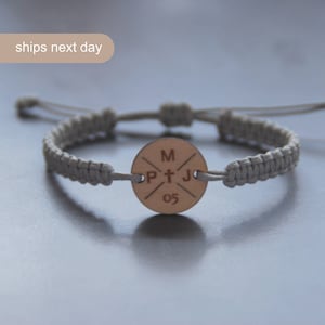 Custom Wooden Adjustable Bracelet Cross Motive Personalized Initials Engraved Friendships Gift Family Wooden Bracelet Anniversary Gift