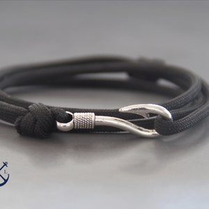 Aangepaste zilveren vishaak armband paracord sieraden mannen & vrouwen armband cadeau voor haar hem touw wikkelarmband nautisch cadeau visserij sieraden