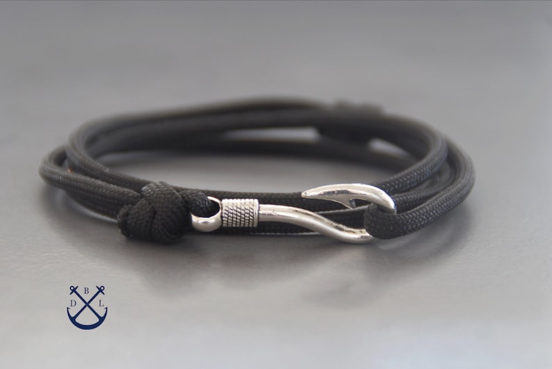 Silver Fish Hook bracelet Paracord Jewelry Men & Women Bracelet Gift for her him Rope Wrap Bracelet Nautical Gift Fishing Jewelry