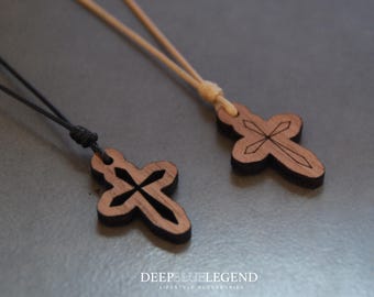 Wooden Pendant Cross Necklace, Gift Cross Necklace, Cross Pendant, Christian Gift for Him Her Catholic Custom Engraved Pendant