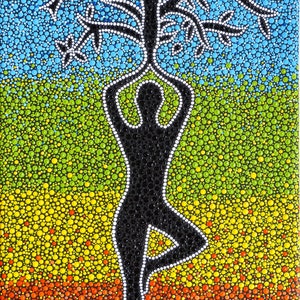 Yoga tree pose Hand painted Original dot art Tree of Life painting Chakra colors Acrylic Home Yoga studio decor Unique gift