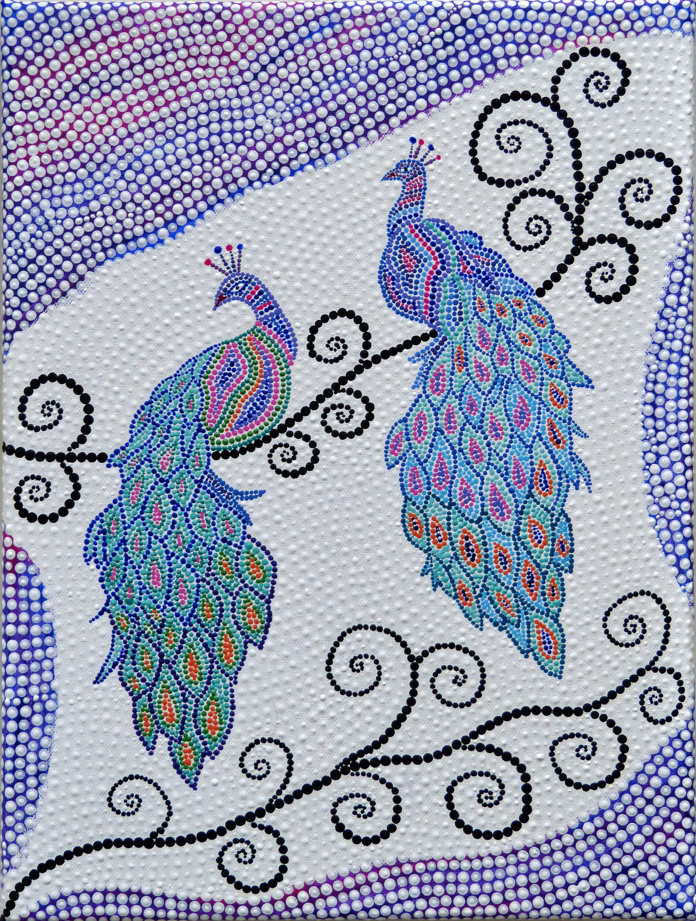 Peacock Painting Dot Art Acrylic Original Dot Painting Hand - Etsy
