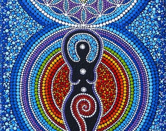 Spiral Goddess Flower of Life Hand painting chakra colours Dotting Spiritual art original dot painting Unique Gift Ideas