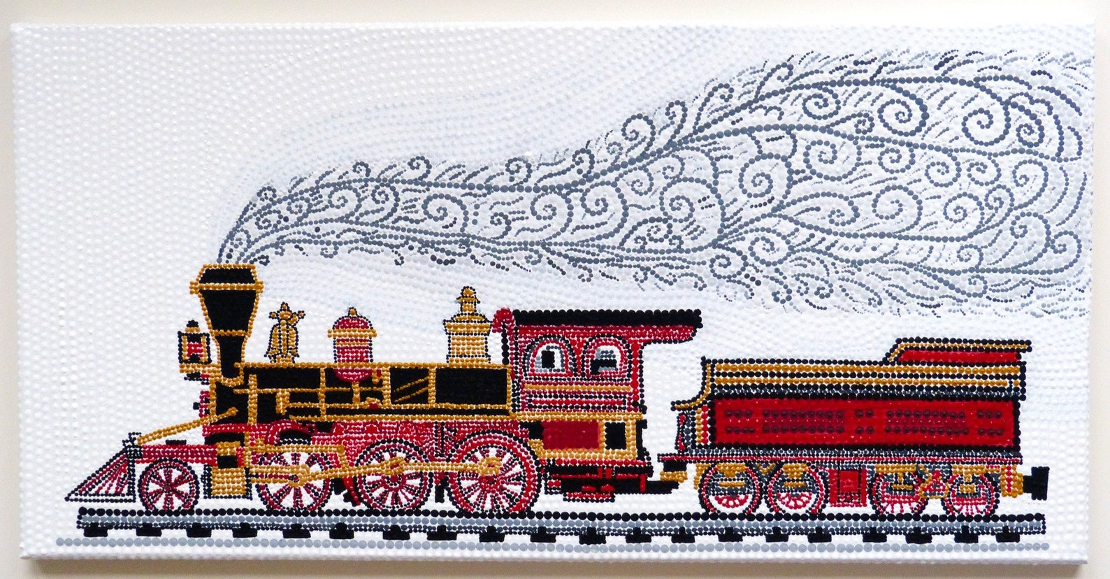 Train Hand Painted Wall Art Original Dot Painting Art for