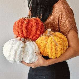 Hand Knit Chunky Chenille Yarn Pumpkin Fall Decor image 1