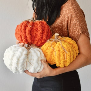 Hand Knit | Chunky Chenille Yarn | Pumpkin |Fall Decorations | Autumn Decor | Halloween | Thanksgiving | Farmhouse Pumpkins | Rustic |