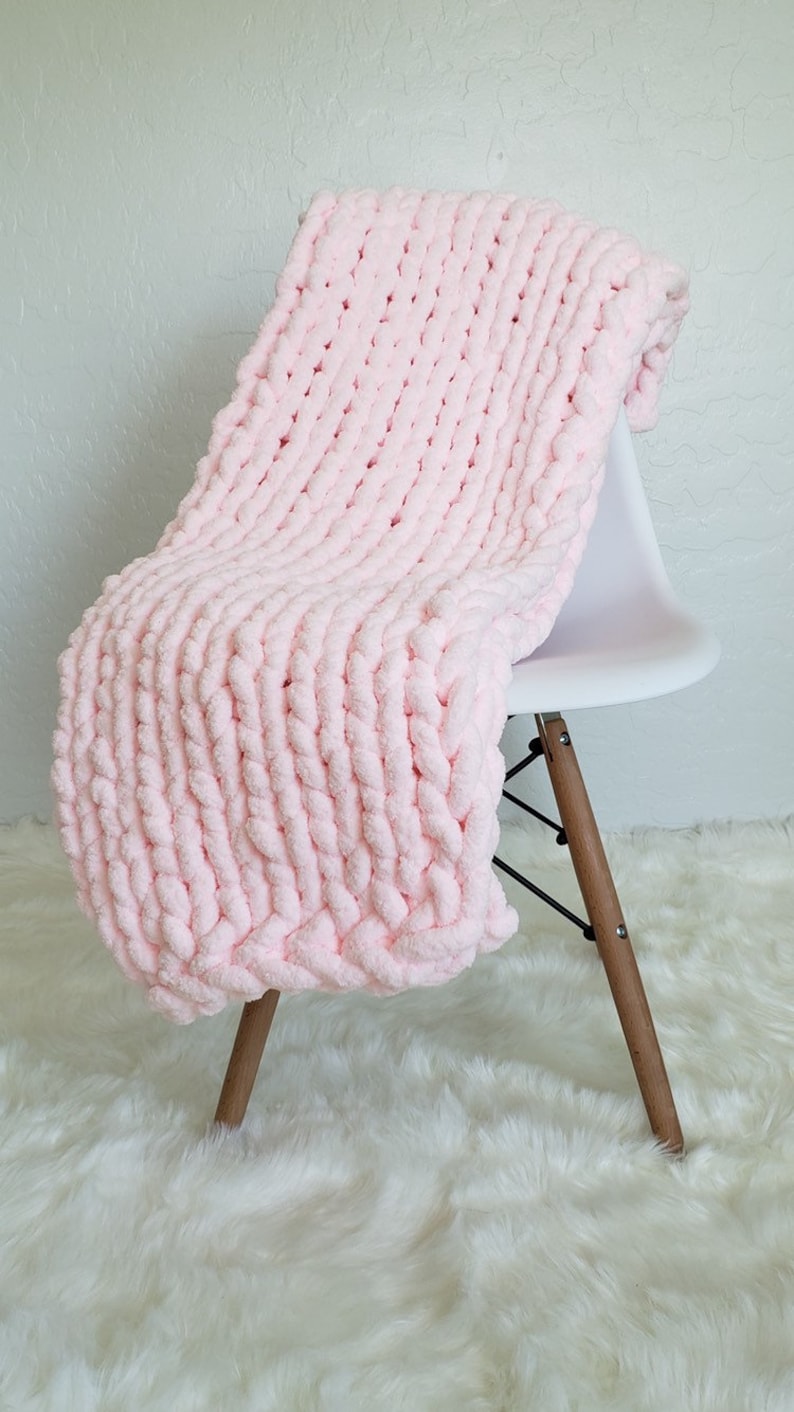 Made To Order Hand Knit Chunky Chenillie Yarn 35x45 Blanket Lap Throw
