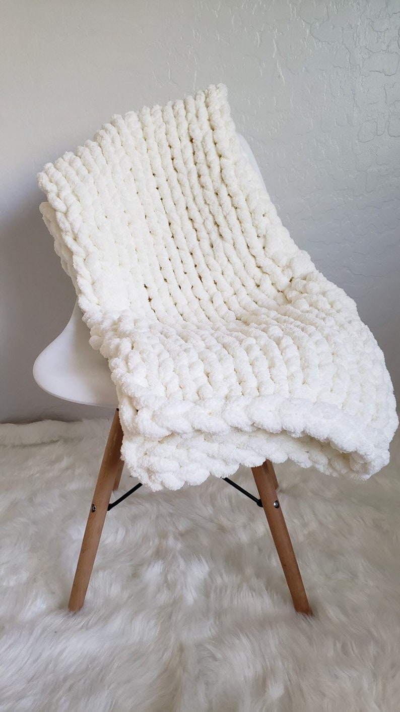 Made To Order Hand Knit Chunky Chenillie Yarn 35x45 Blanket Lap Throw