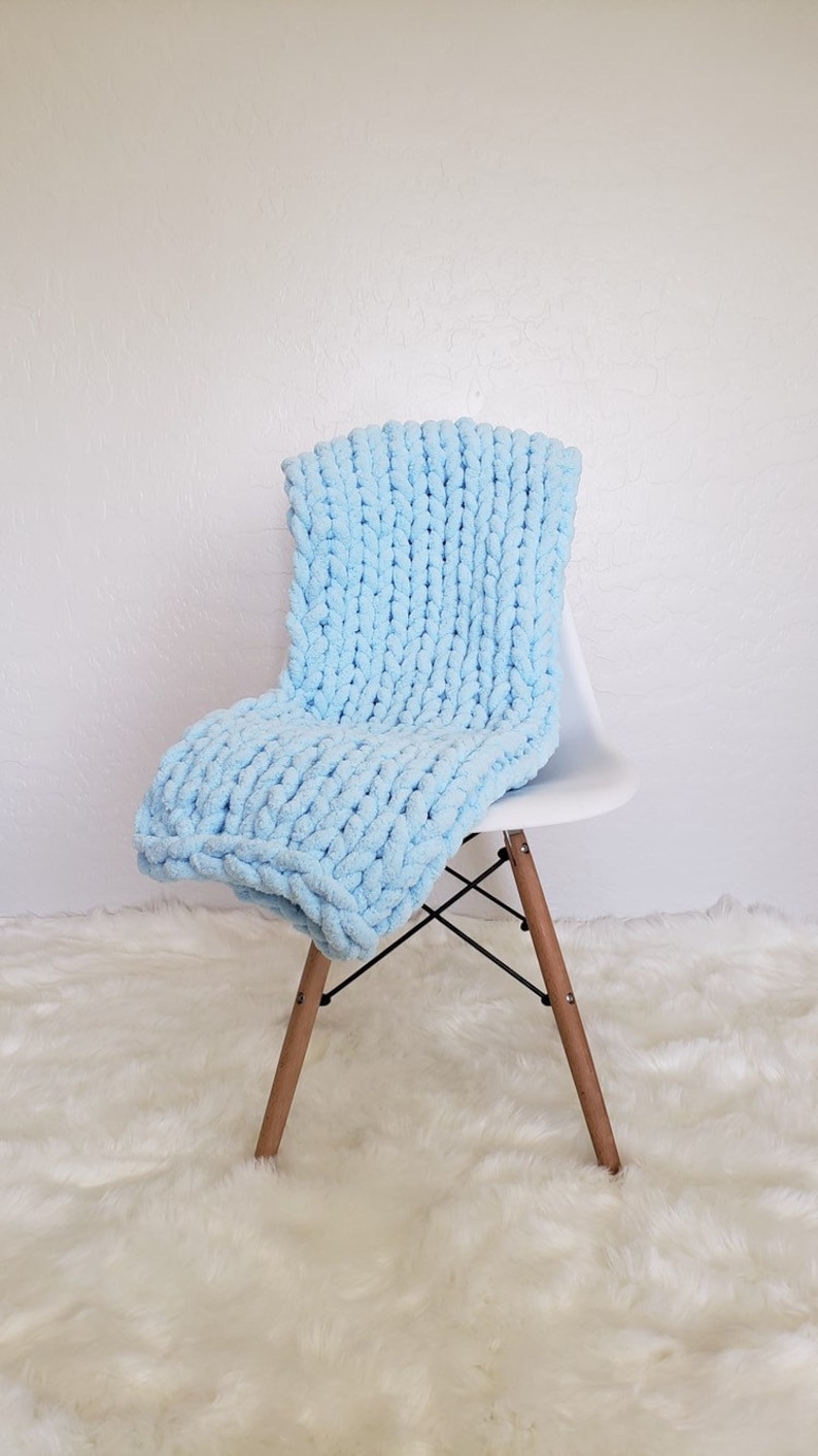 Made To Order Hand Knit Chunky Chenillie Yarn 35x45 Blanket Lap Throw