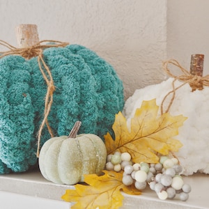 Hand Knit Chunky Chenille Yarn Pumpkin Fall Decor image 5