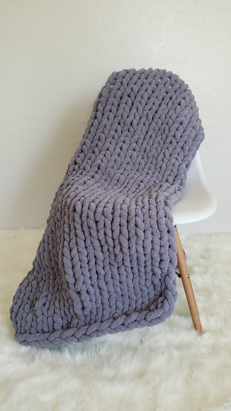 Hand Knit Chunky Chenille Yarn Blanket Throw 50x60 Etsy