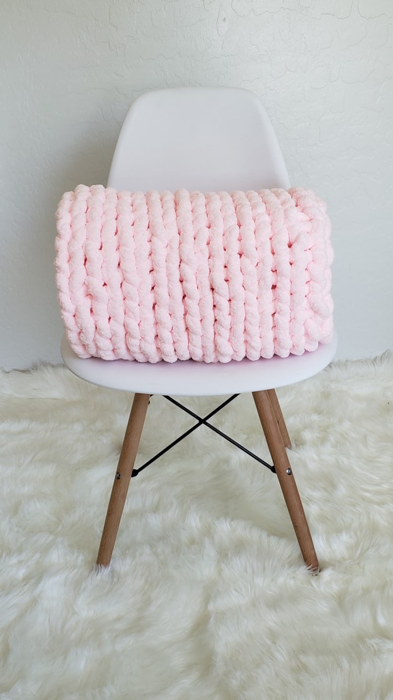 Made To Order Hand Knit Chunky Chenillie Yarn 35x45 Blanket Lap Throw