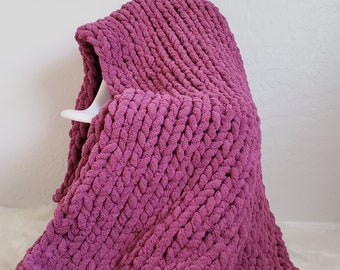 Made To Order Hand Knit Chunky Chenille Yarn 60x80 Blanket Throw