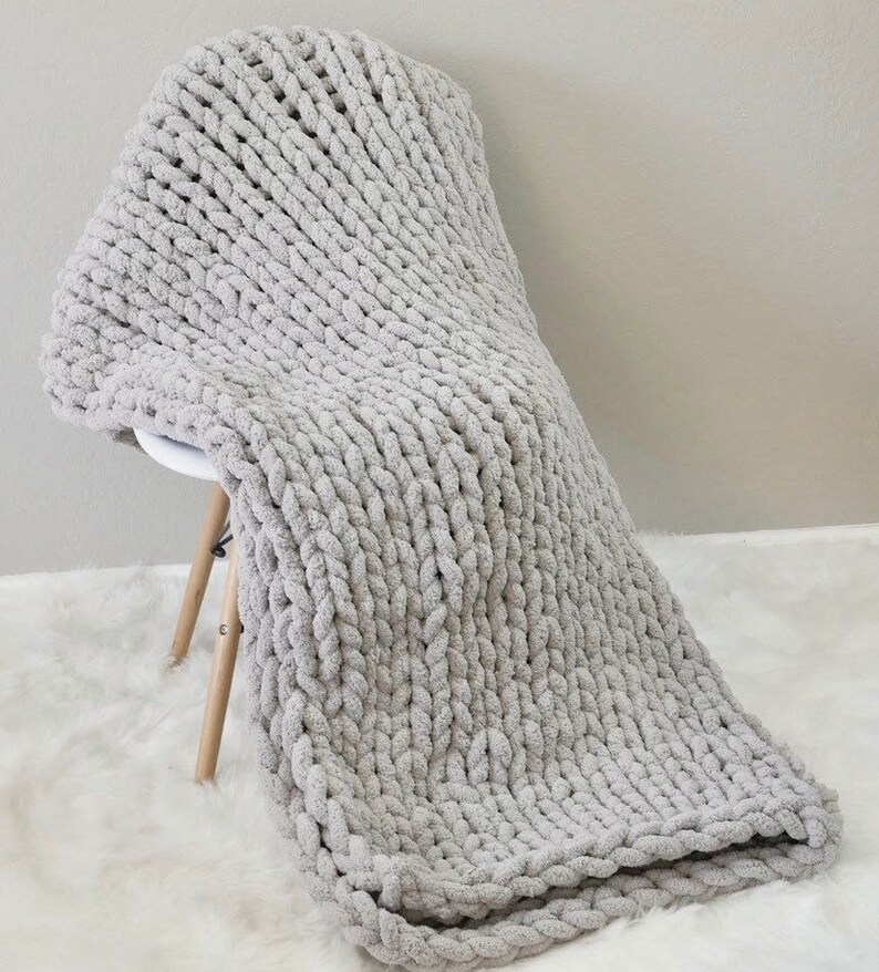 Hand Knit Chunky Chenillie Yarn 50x60 Blanket Lap Throw Etsy