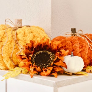 Hand Knit Chunky Chenille Yarn Pumpkin Fall Decor image 6