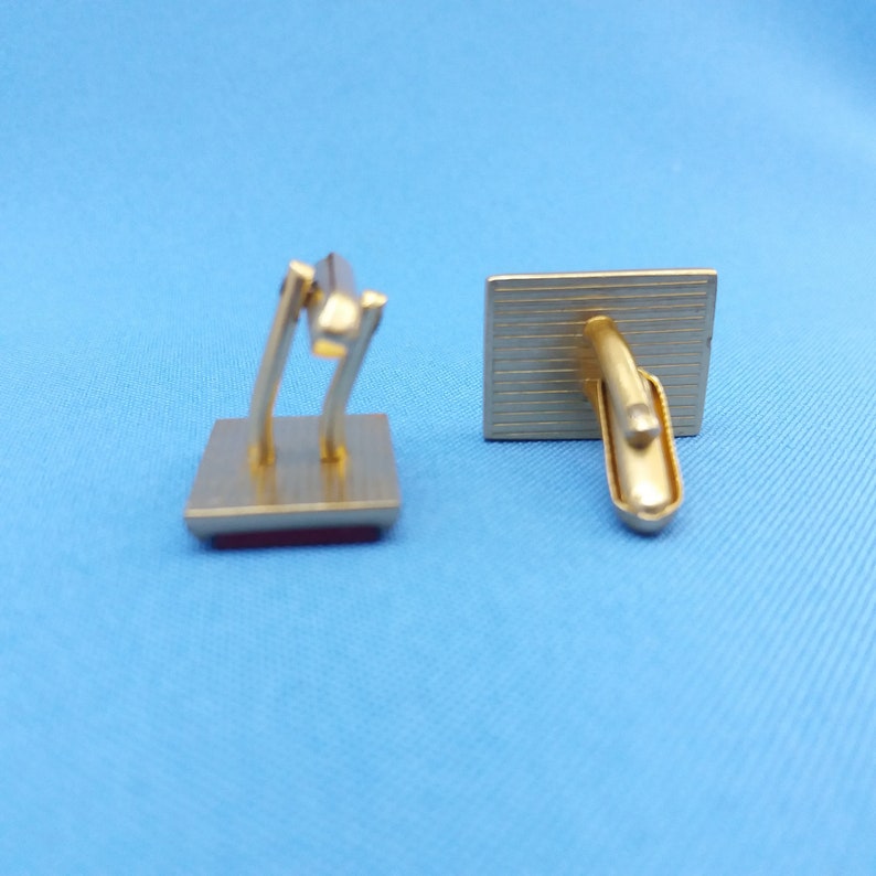 Red retro cufflinks rectangular in gold and silver tone metal soviet accessories men
