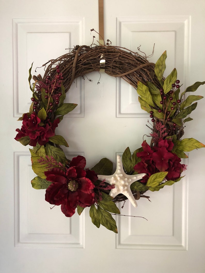 Beach Wreath Grapevine Wreath Front Door Wreath Coastal Decor Starfish Wreath Everyday Wreath Beach House Decor Coastal Wreath
