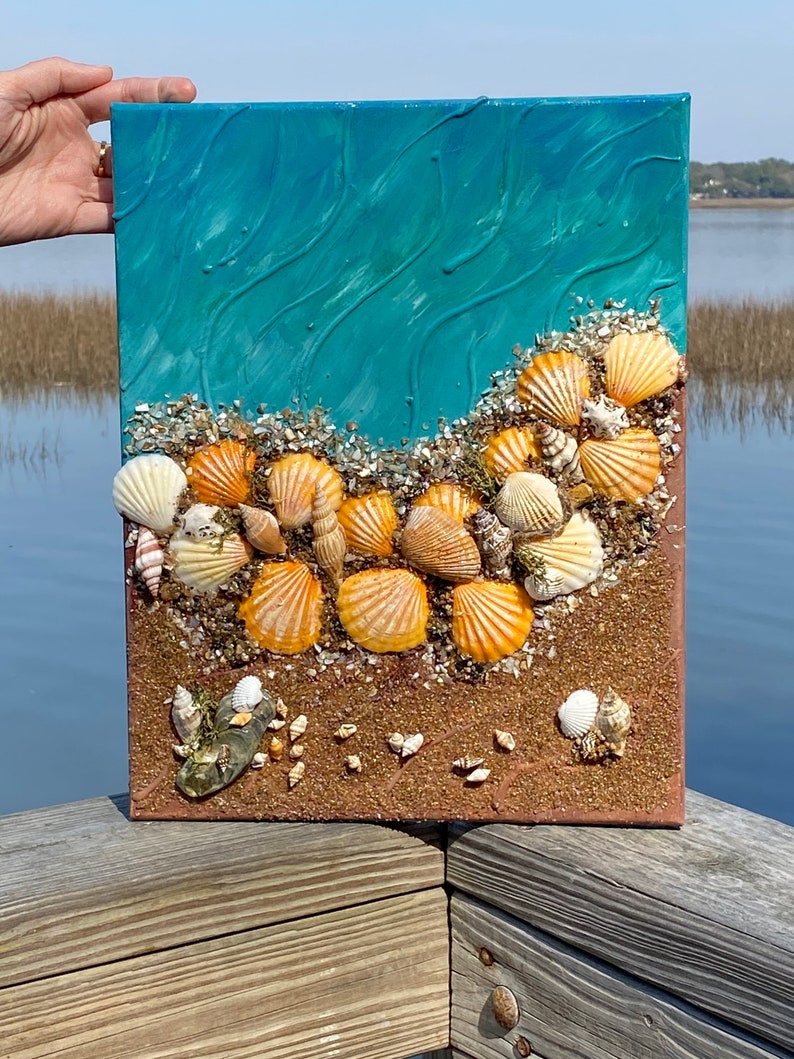 Beach Canvas Art/3d Beach Wall Art/resin Art/mixed Media Beach Etsy