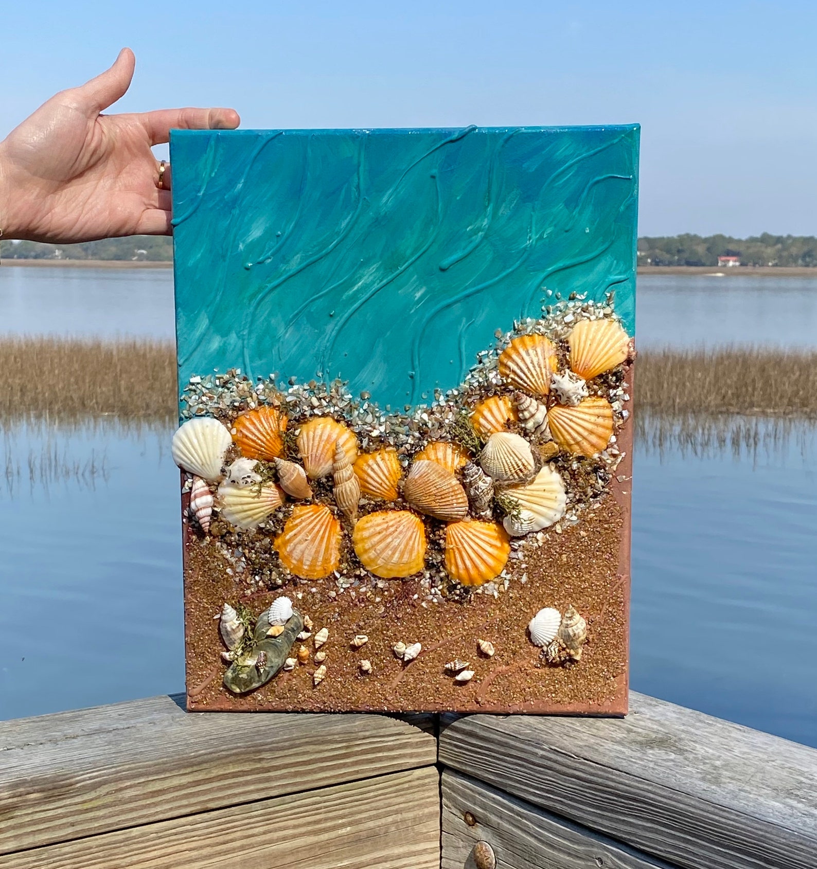 Beach Canvas Art/3D Beach Wall Art/Resin Art/Mixed Media Beach Etsy