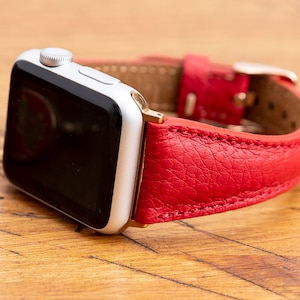 Red Leather Apple Watch Band ULTRA/8/7/SE/6/5/4/3/2/1/38mm,40mm,41mm,42mm,44mm,45mm,49mm iWatch Band, iwatch Band, Apple Watch Red Band-RED-