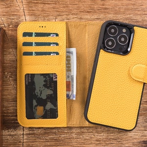 Leder Portemonnaie Hülle für iPhone 13 Mini/ 13 6.1/ 13 Pro 6.1/ 13 Pro Max 6.7/iPhone 12/12Mini/12Pro/12ProMax/iPhone11/Pro/ProMax/Gelb