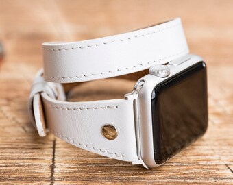 Leather Apple Watch Band 7/SE/6/5/4/3/2/1/38mm,40mm,41mm,42mm,44mm,45mm,iWatch Band 42mm,iwatch Band 38mm,Apple Watch white Band,-WHITE