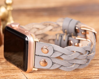 GRAY Leather Apple Watch Band 7/SE/6/5/4/3/2/1/38mm,40mm,41mm,42mm,44mm,45mm, iWatch Band 42mm, iwatch Band, Apple Watch Red Band-GRAY