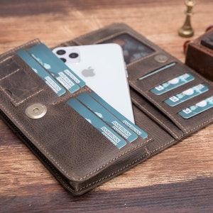 Cartera de cuero hecha a mano compatible con todos los modelos, cartera hecha a mano, funda de cartera de cuero, funda de teléfono de cartera, cartera, funda de cartera de cuero hecha a mano