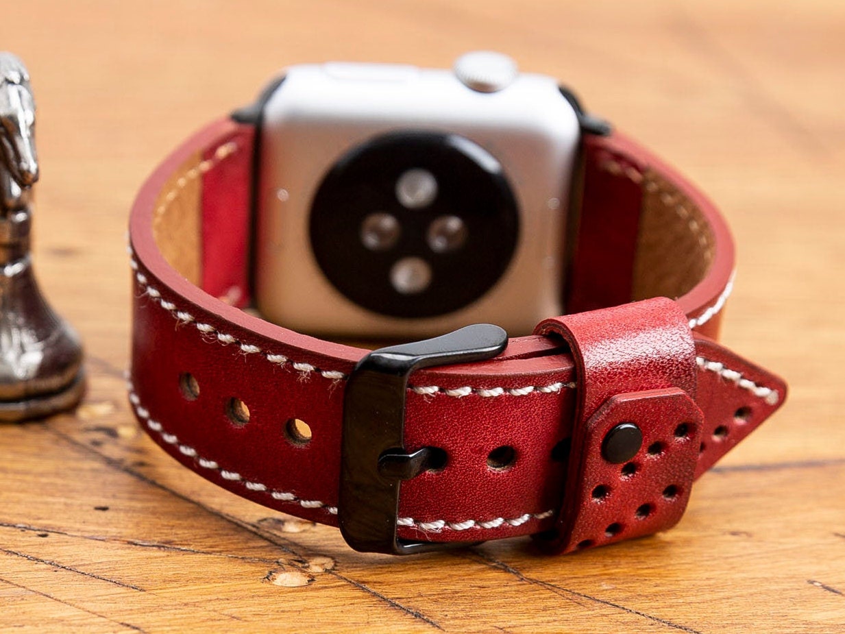 レッドレザー Apple Watch バンド ULTRA/8/7/SE/6/5/4/3/2/1/38 mm、40 