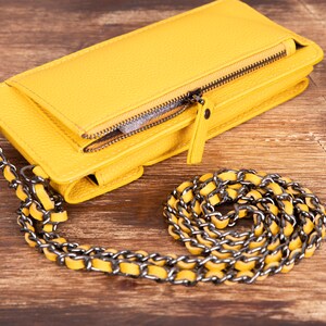 Carteira de couro amarelo para iPhone de todas as séries, carteira feita à mão para iPhone 14/13/12/11/XR/XSMAX/X/7/8, carteira para iPhone 14 ProMax, carteira amarela para iPhone14 Max