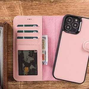 Leather Wallet Case for iPhone 13 Mini/ 13 6.1/ 13 Pro 6.1/ 13 Pro Max 6.7/iPhone 12/12Mini/12Pro/12ProMax/iPhone11/Pro/ProMax/PİNK