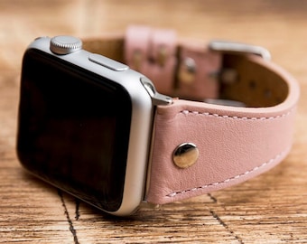 ヌードピンクレザー Apple Watch バンド 7/SE/6/5/4/3/2/1/38 mm、40 mm、41 mm、42 mm、44 mm、45 mm、iWatch バンド 42 mm、iwatch バンド、Apple Watch ピンクバンド