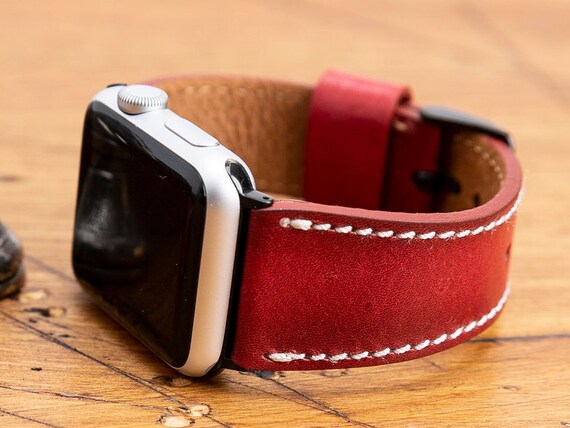 レッドレザー Apple Watch バンド ULTRA/8/7/SE/6/5/4/3/2/1/38 mm、40 