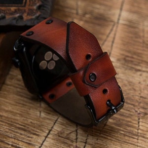 Leather Apple Watch Band 7/SE/6/5/4/3/2/1/38mm,40mm,41mm,42mm,44mm,45mm,iWatch Band 42mm,iwatch Band 38mm,Apple Watch Brown Band-BROWN-