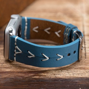 Leather Apple Watch Band 7/SE/6/5/4/3/2/1/38mm,40mm,41mm,42mm,44mm,45mm, iWatch Band 42mm, iwatch Band 38mm, Apple Watch Blue Band-BLUE-