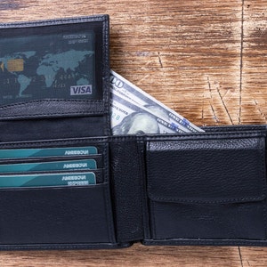 Handmade Leather Wallet, Genuine Leather Wallet, Black Handmade Leather Wallet, Card Holder, Card Wallet, Wallet, Black Wallet, -BLACK-