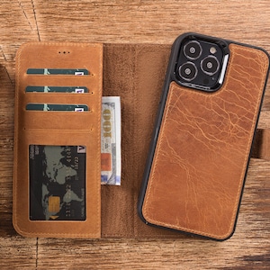 Leather Wallet Case for iPhone 13 Mini/ 13 6.1/ 13 Pro 6.1/ 13 Pro Max 6.7/iPhone 12/12Mini/12Pro/12ProMax/iPhone11/Pro/ProMax/Light Brown