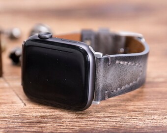 GRAY Leather Apple Watch Band 7/SE/6/5/4/3/2/1/38mm,40mm,41mm,42mm,44mm,45mm,iwatch leather Band,Apple Watch Strap, Apple Watch Band-GRAY