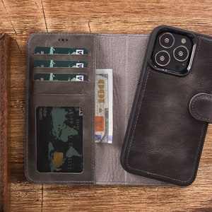 Leather Wallet Case for iPhone 13 Mini/ 13 6.1/ 13 Pro 6.1/ 13 Pro Max 6.7/iPhone 12/12Mini/12Pro/12ProMax/iPhone11/Pro/ProMax/Gray