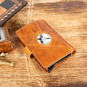 Cartera de cuero hecha a mano Airtag, Cartera de cuero genuino, Cartera de cuero marrón hecha a mano, Titular de la tarjeta, Cartera de tarjeta, Cartera, Cartera marrón, MARRÓN