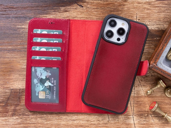 MAGSAFE and RFID iPhone 14/14 Max/pro/promax Red Leather Wallet