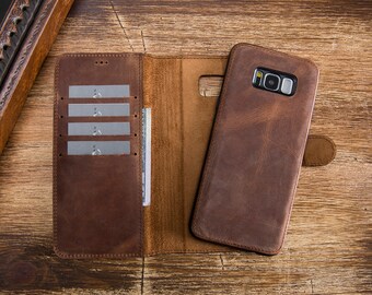 Leather Wallet Case For Galaxy S8, Leather Case for Galaxy S8, Wallet Case for Galaxy S8, Brown Detachable Case for Galaxy S8, Brown