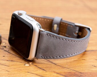 GRAY Leather Apple Watch Band ULTRA/8/7/SE/6/5/4/3/2/1/38mm,40mm,41mm,42mm,44mm,45mm, iWatch Band 42mm, iwatch Band, Apple Watch Red Band