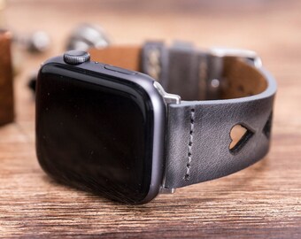 GRAY Leather Apple Watch Band 7/SE/6/5/4/3/2/1/38mm,40mm,41mm,42mm,44mm,45mm, iWatch Band 42mm, iwatch Band,Apple Watch Red Band-GRAY
