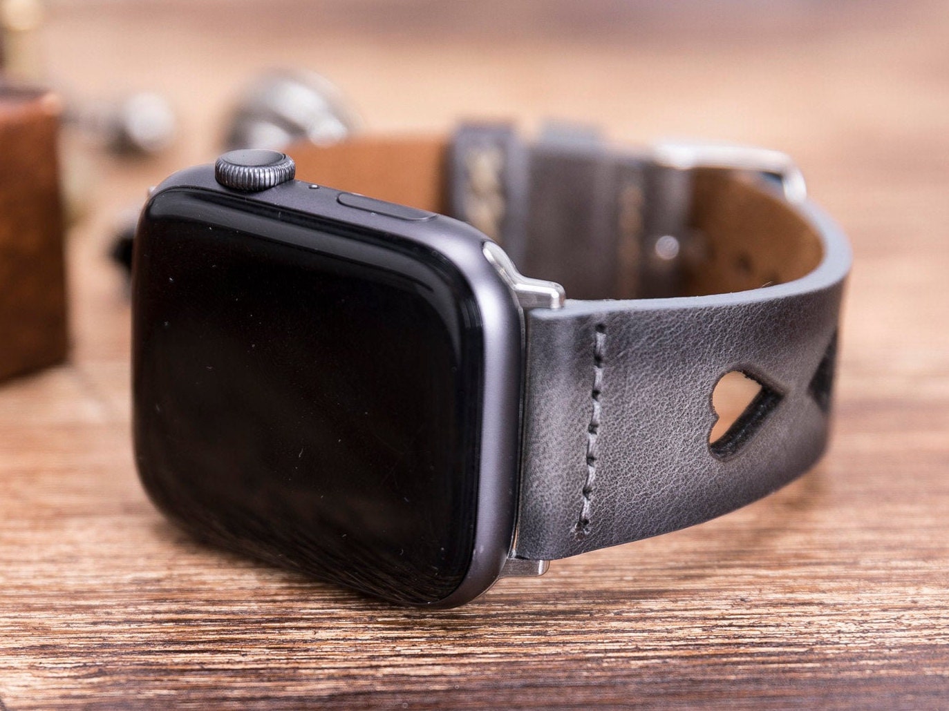GRAY Leather Apple Watch Band 7 SE 6 5 4 3 2 1 38mm 40mm 41mm 42mm 44mm 45mm iWatch Band 42mm iwatch Band Apple Watch Red Band GRAY