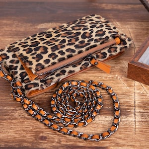 Portefeuille iPhone toutes séries en cuir léopard,iPhone 14/13/12/11 / XR / XSMAX / X / Portefeuille fait à la main, Portefeuille iPhone 14 ProMax, Portefeuille iPhone 14 Max Leopard